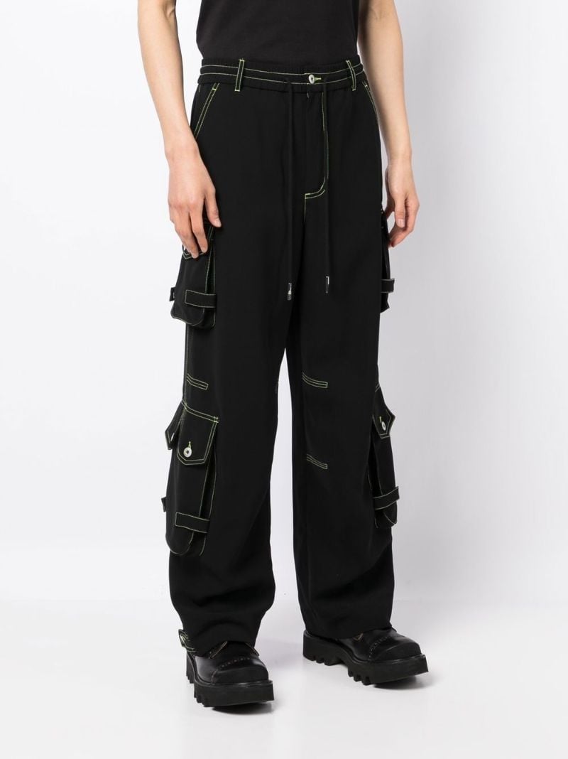 Black Contrast Stitch Cargo Trousers