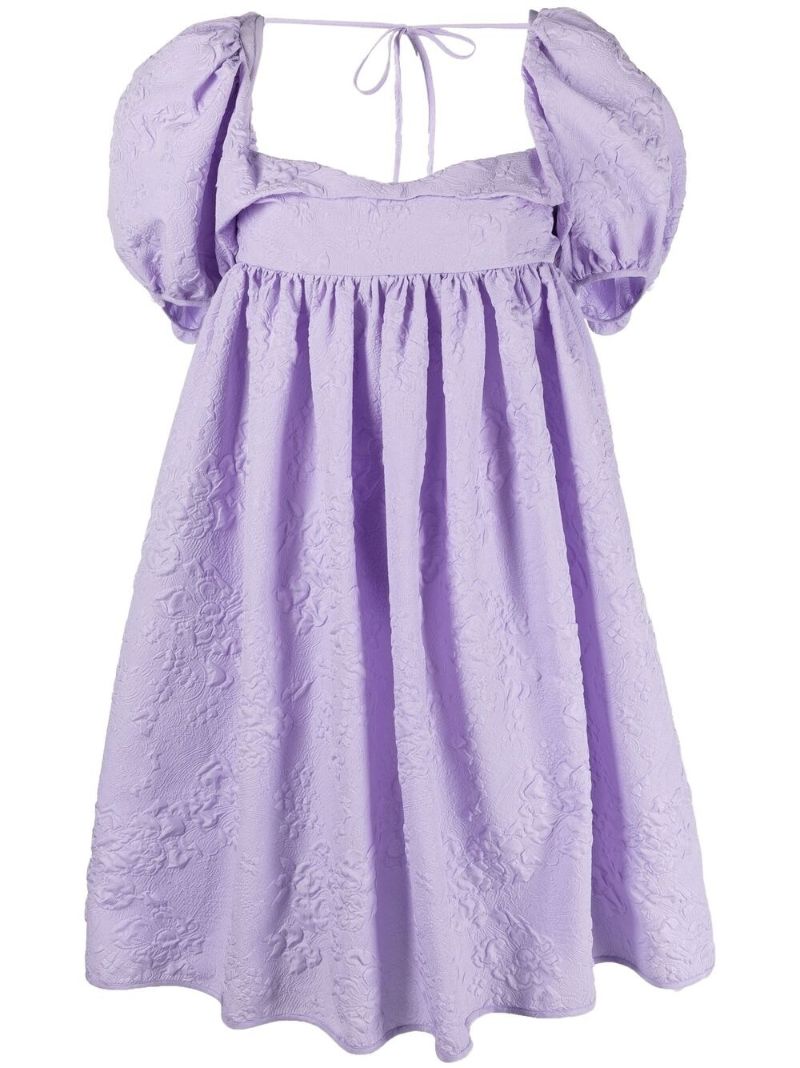 Purple Susanna Puff-sleeve MatelassÃ_x0083_Â© Dress