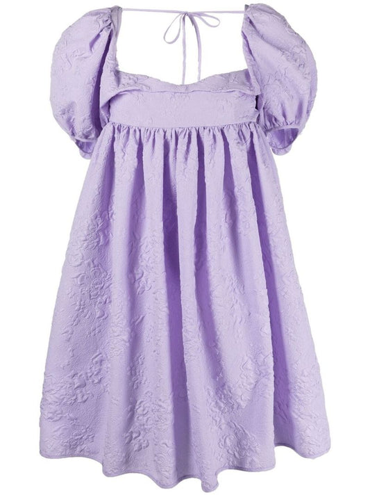 Purple Susanna Puff-sleeve MatelassÃ_x0083_Â© Dress