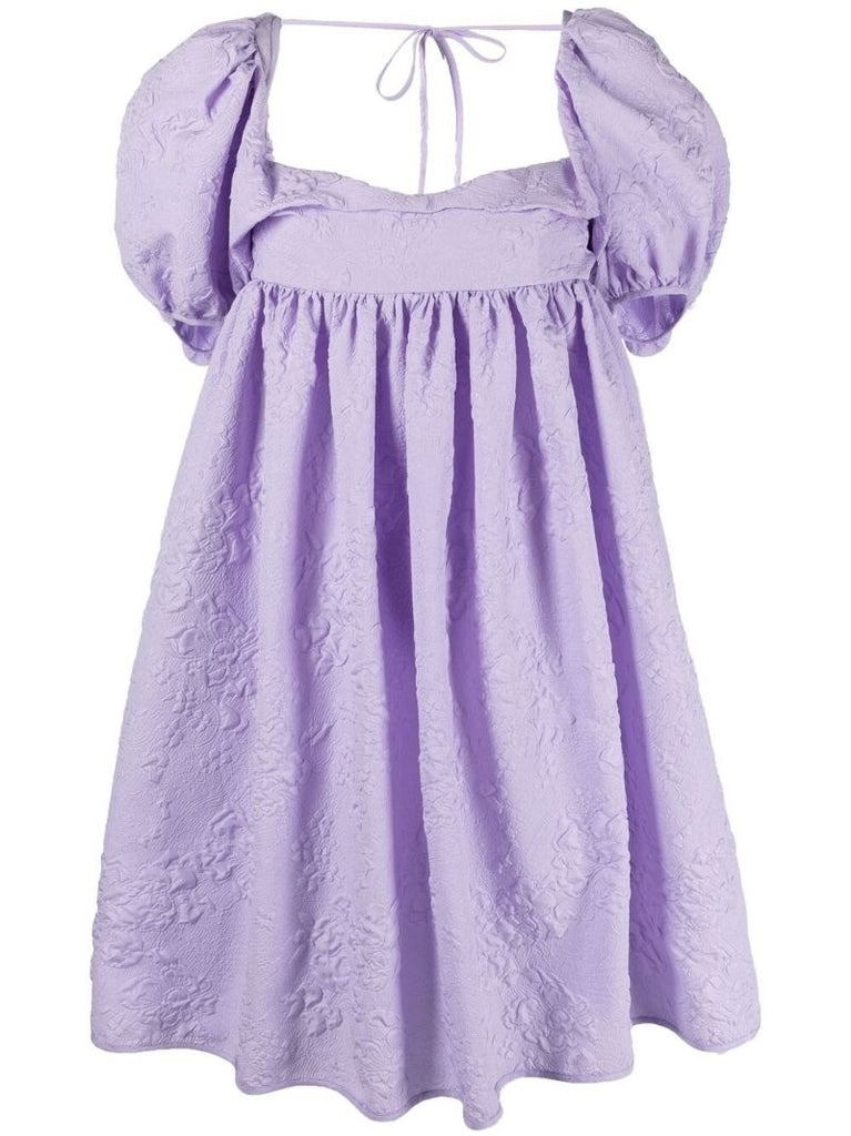 Purple Susanna Puff-sleeve MatelassÃ_x0083_Â© Dress