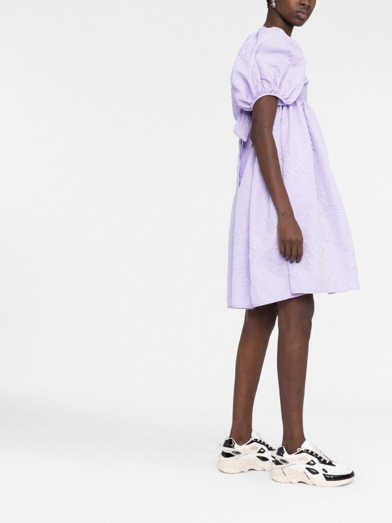 Purple Susanna Puff-sleeve MatelassÃ_x0083_Â© Dress