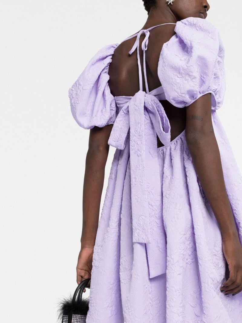 Purple Susanna Puff-sleeve MatelassÃ_x0083_Â© Dress