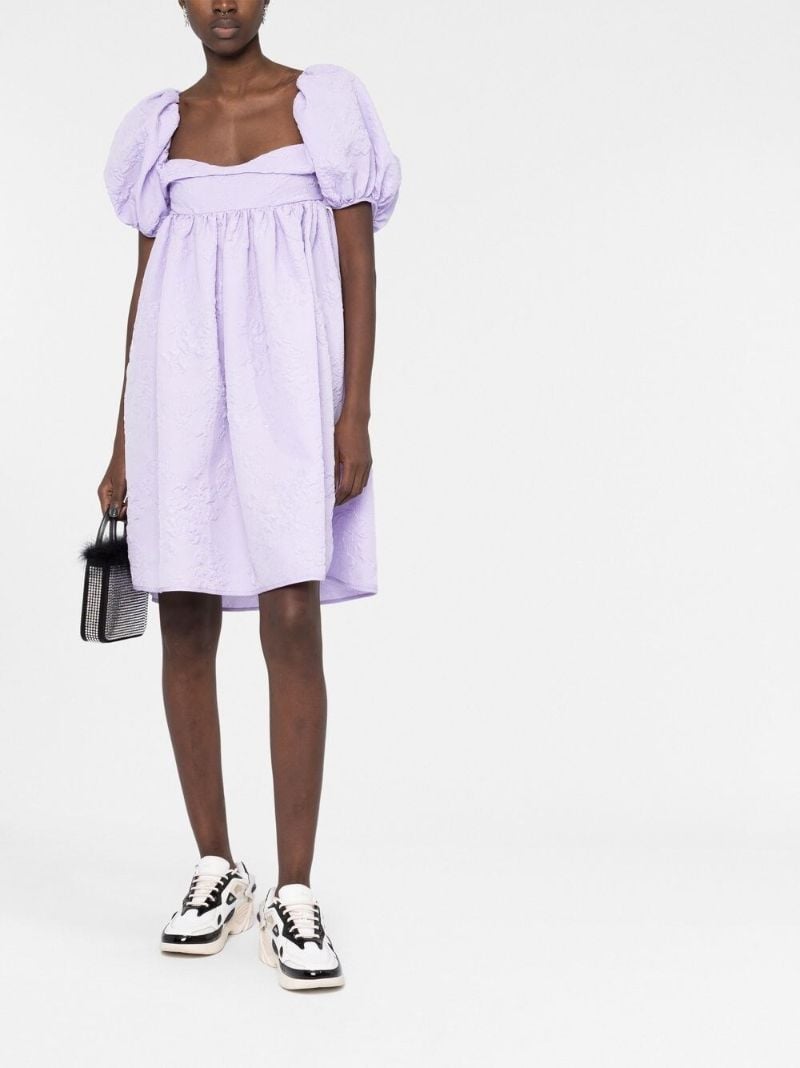 Purple Susanna Puff-sleeve MatelassÃ_x0083_Â© Dress