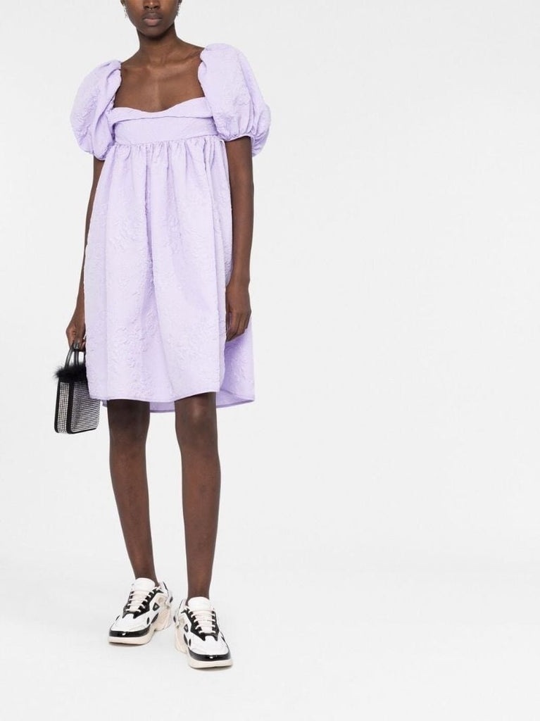 Purple Susanna Puff-sleeve MatelassÃ_x0083_Â© Dress