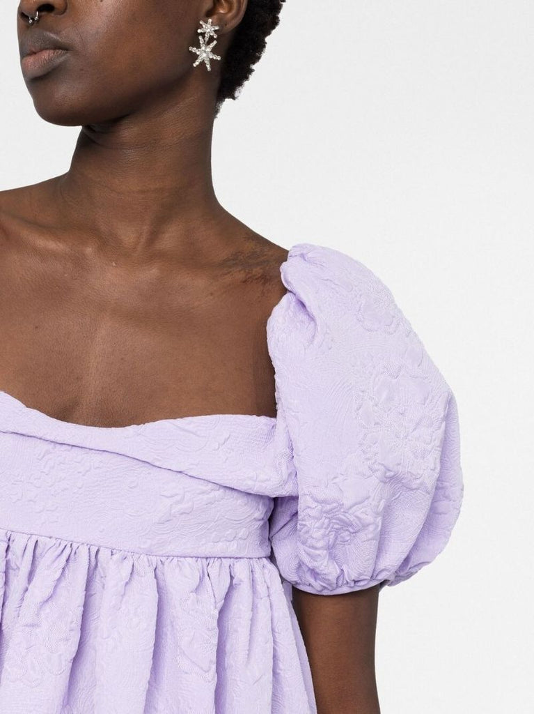 Purple Susanna Puff-sleeve MatelassÃ_x0083_Â© Dress