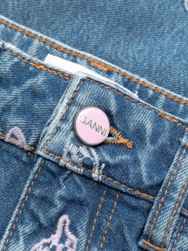 Blue Angi Butterfly Embroidered Cargo Jeans