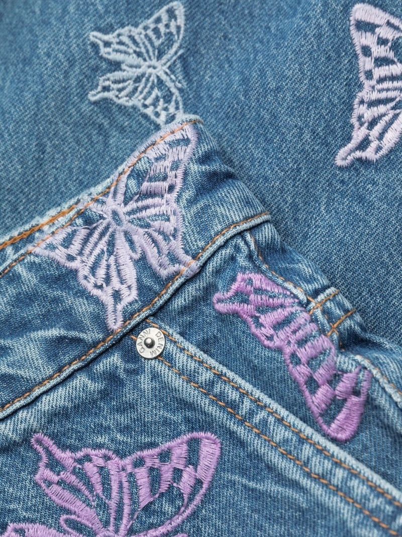 Blue Angi Butterfly Embroidered Cargo Jeans