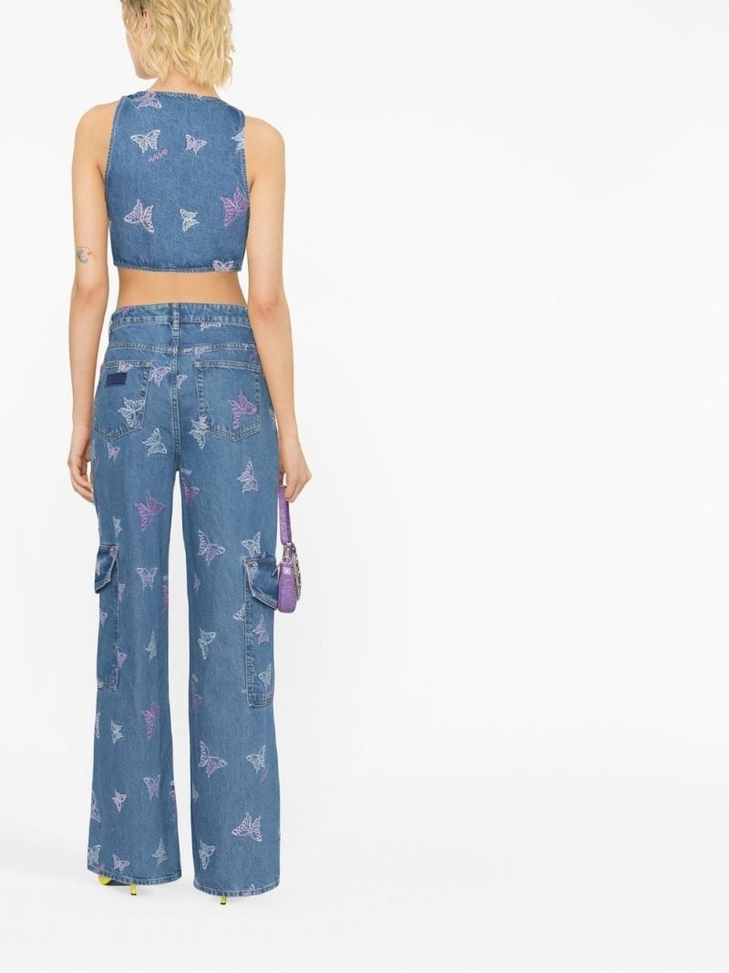 Blue Angi Butterfly Embroidered Cargo Jeans