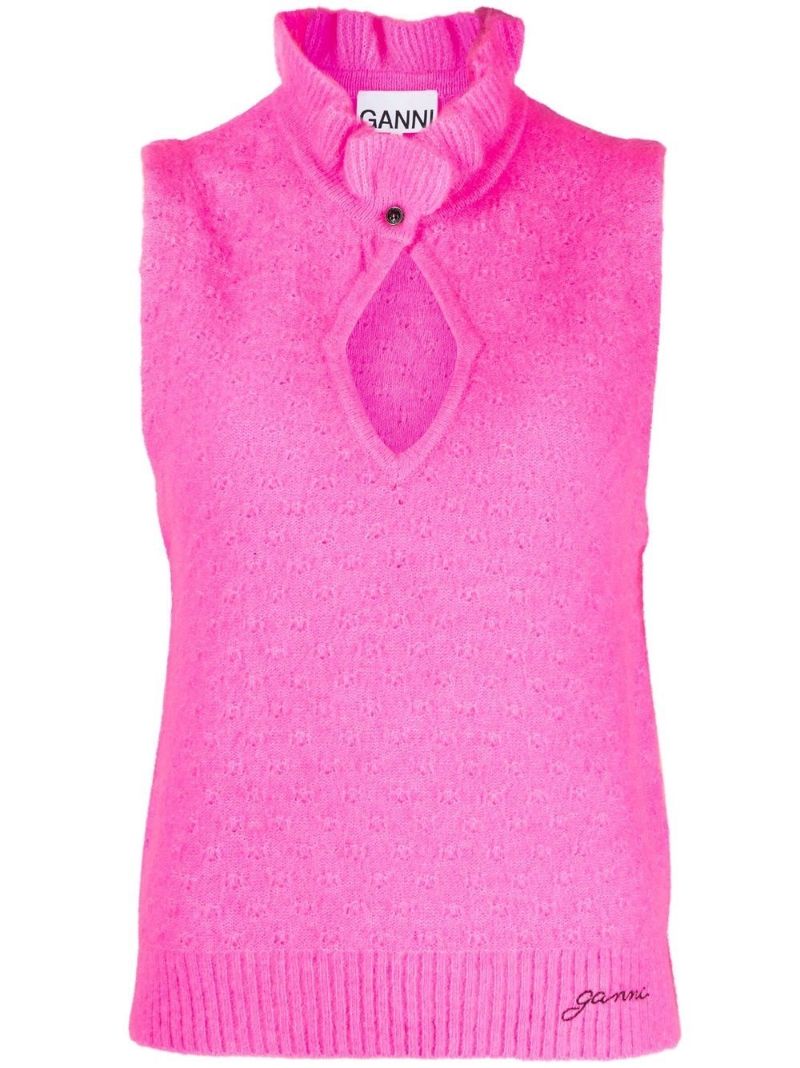 Pink Knit Funnel Neck Top