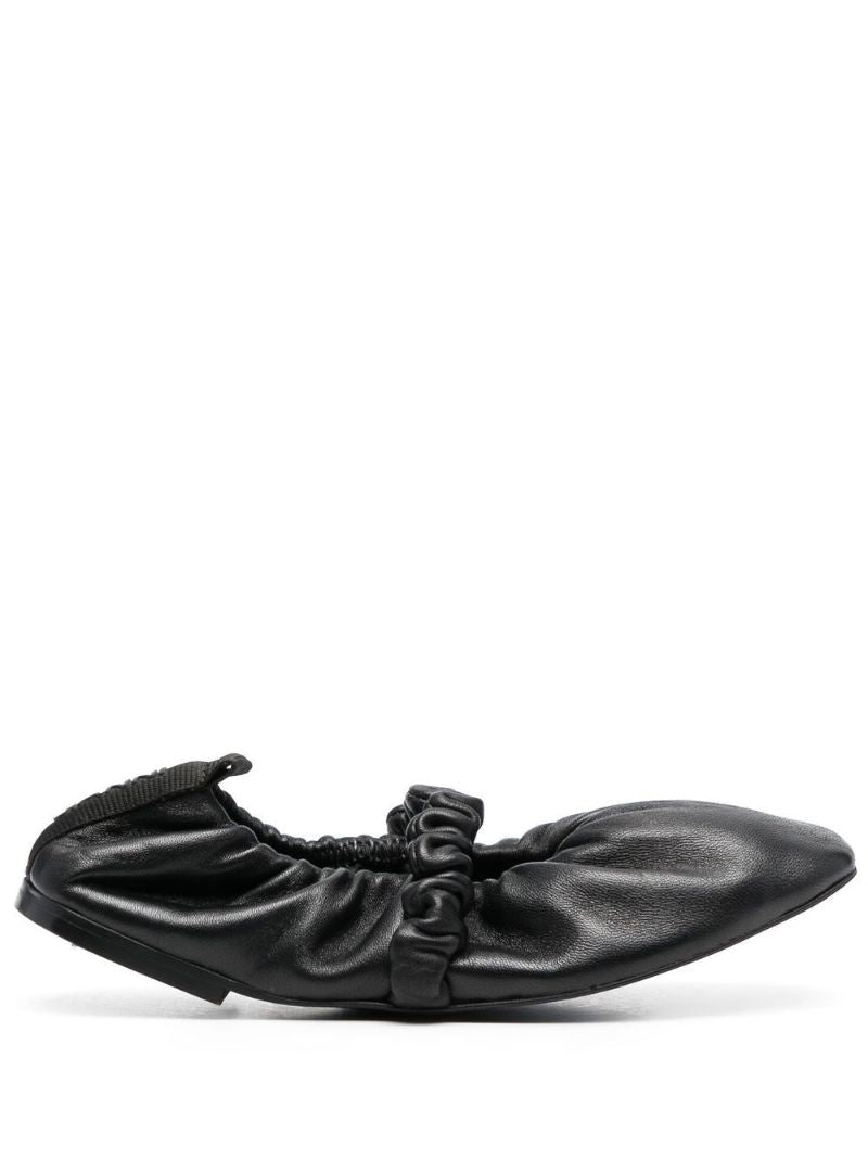 Black Scrunchie Leather Ballerina Shoes