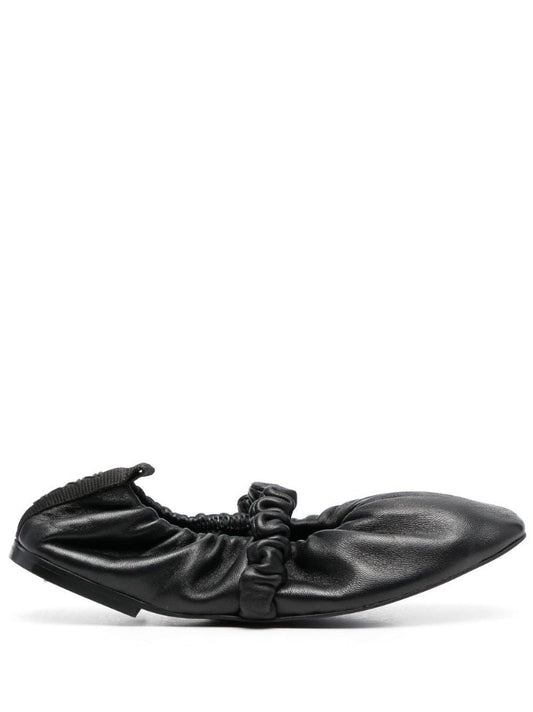 Black Scrunchie Leather Ballerina Shoes