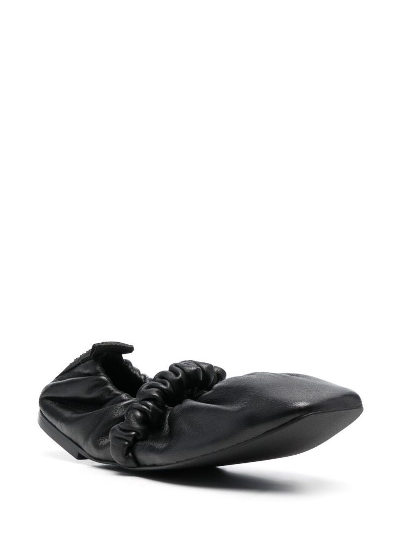 Black Scrunchie Leather Ballerina Shoes