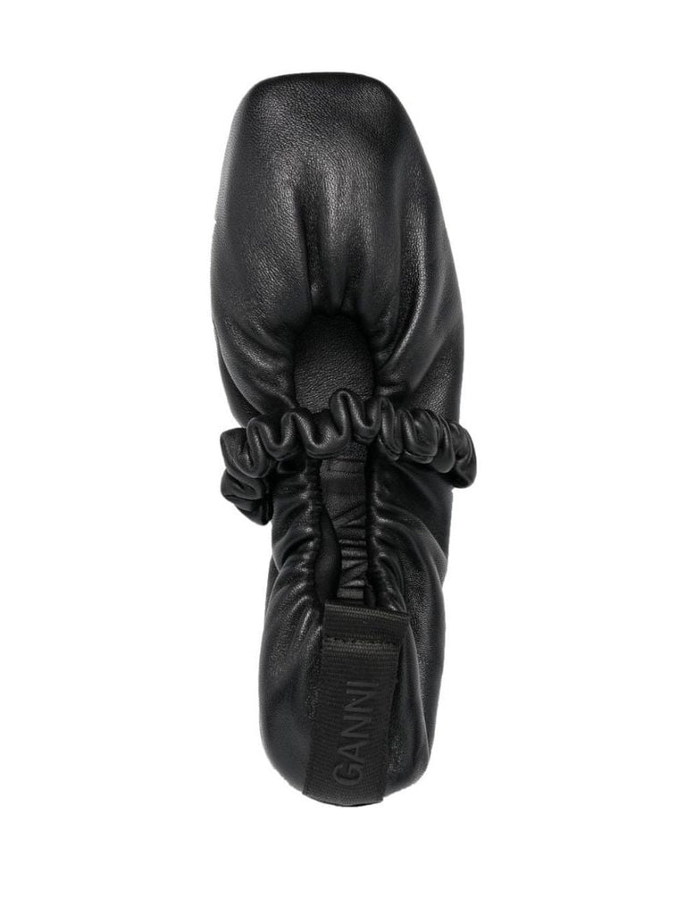 Black Scrunchie Leather Ballerina Shoes