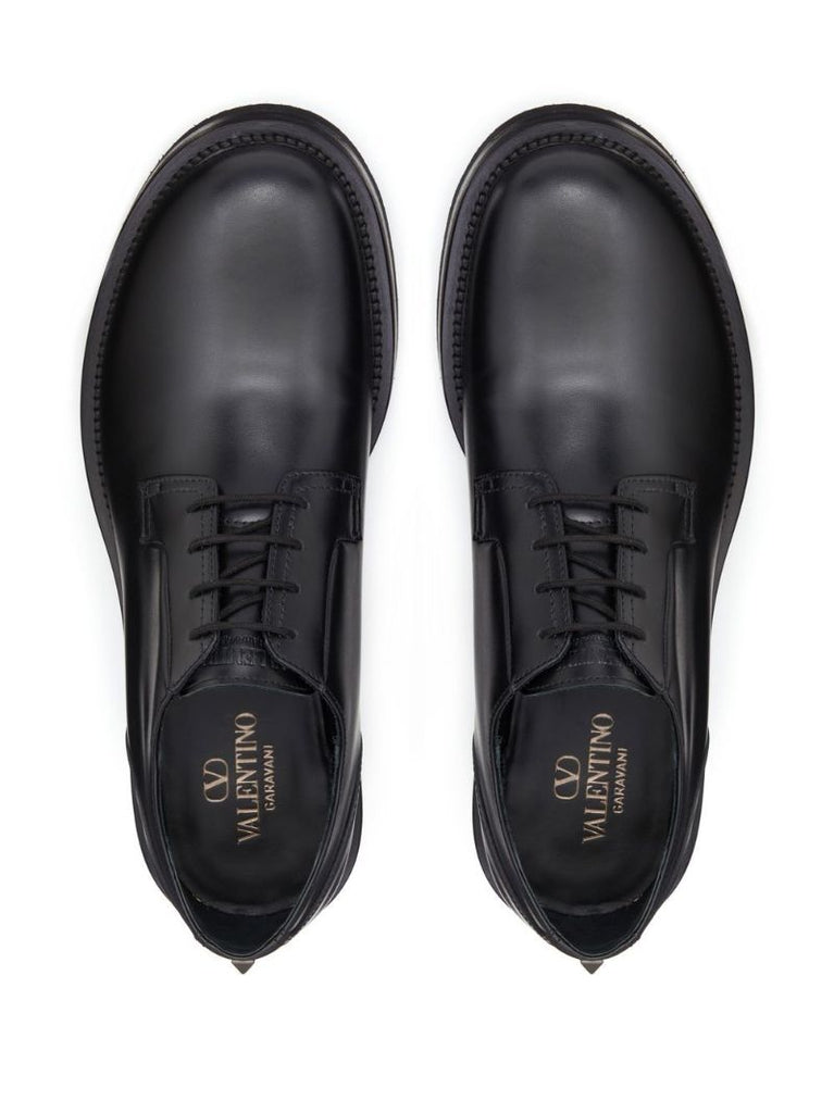Black Roman Stud Leather Derby Shoes