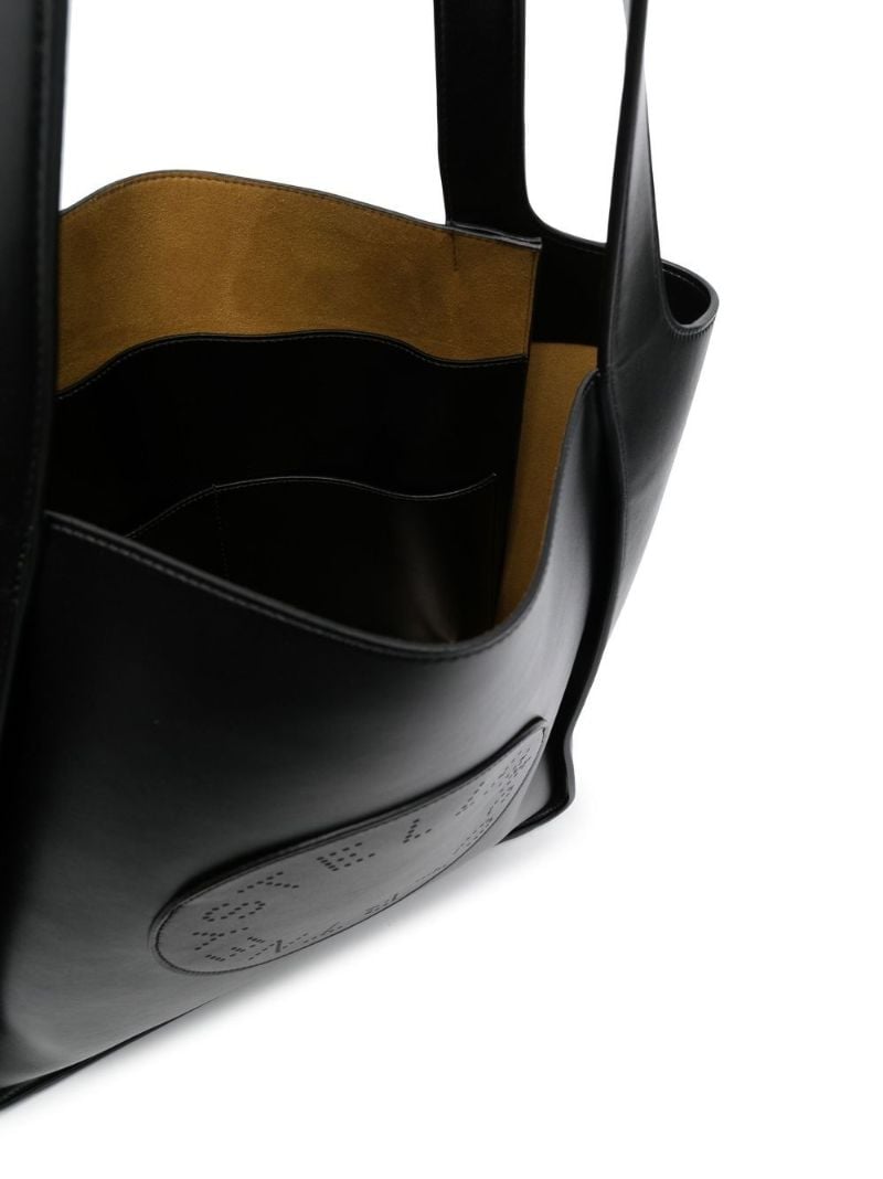 Black Logo Faux Leather Tote Bag