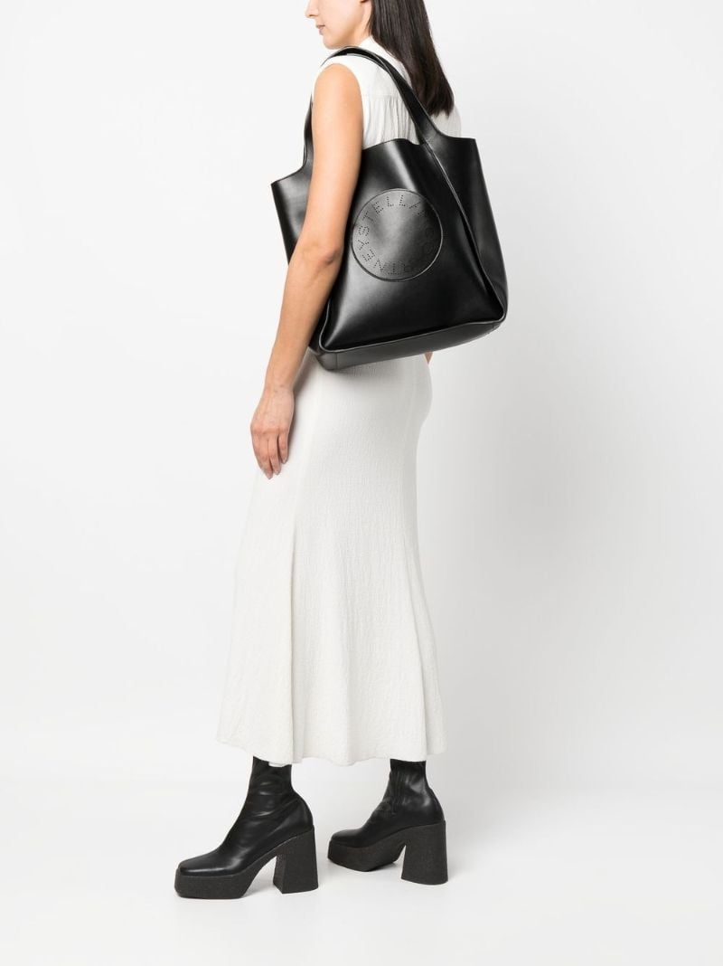 Black Logo Faux Leather Tote Bag