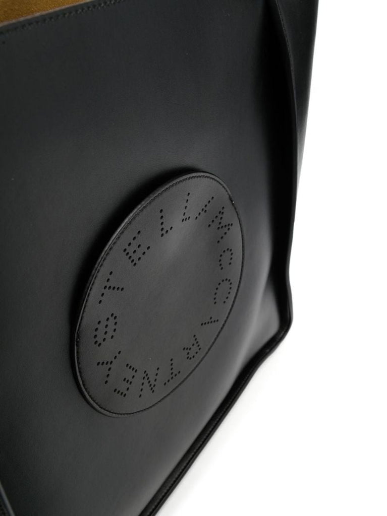 Black Logo Faux Leather Tote Bag
