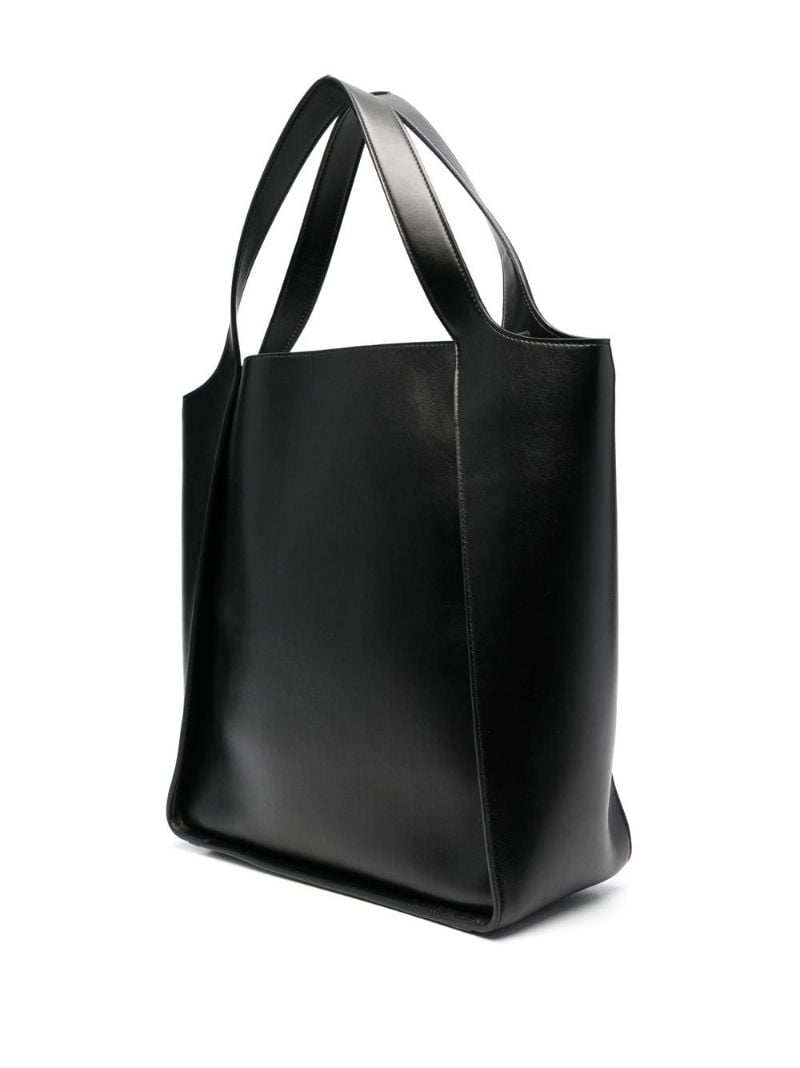 Black Logo Faux Leather Tote Bag