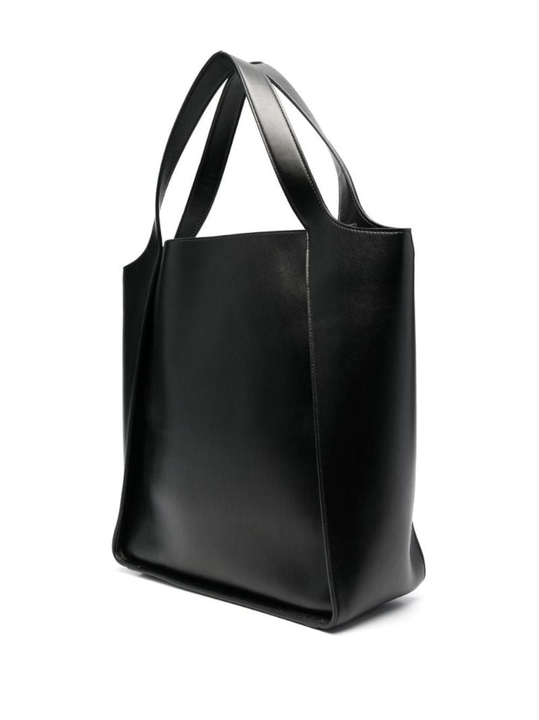Black Logo Faux Leather Tote Bag