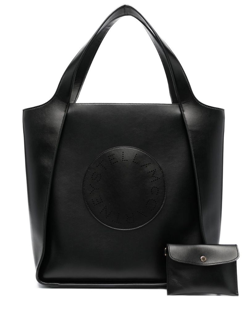 Black Logo Faux Leather Tote Bag