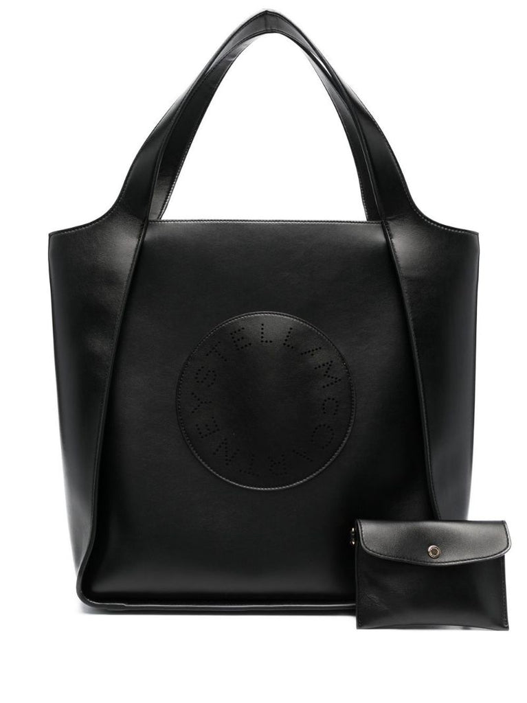 Black Logo Faux Leather Tote Bag