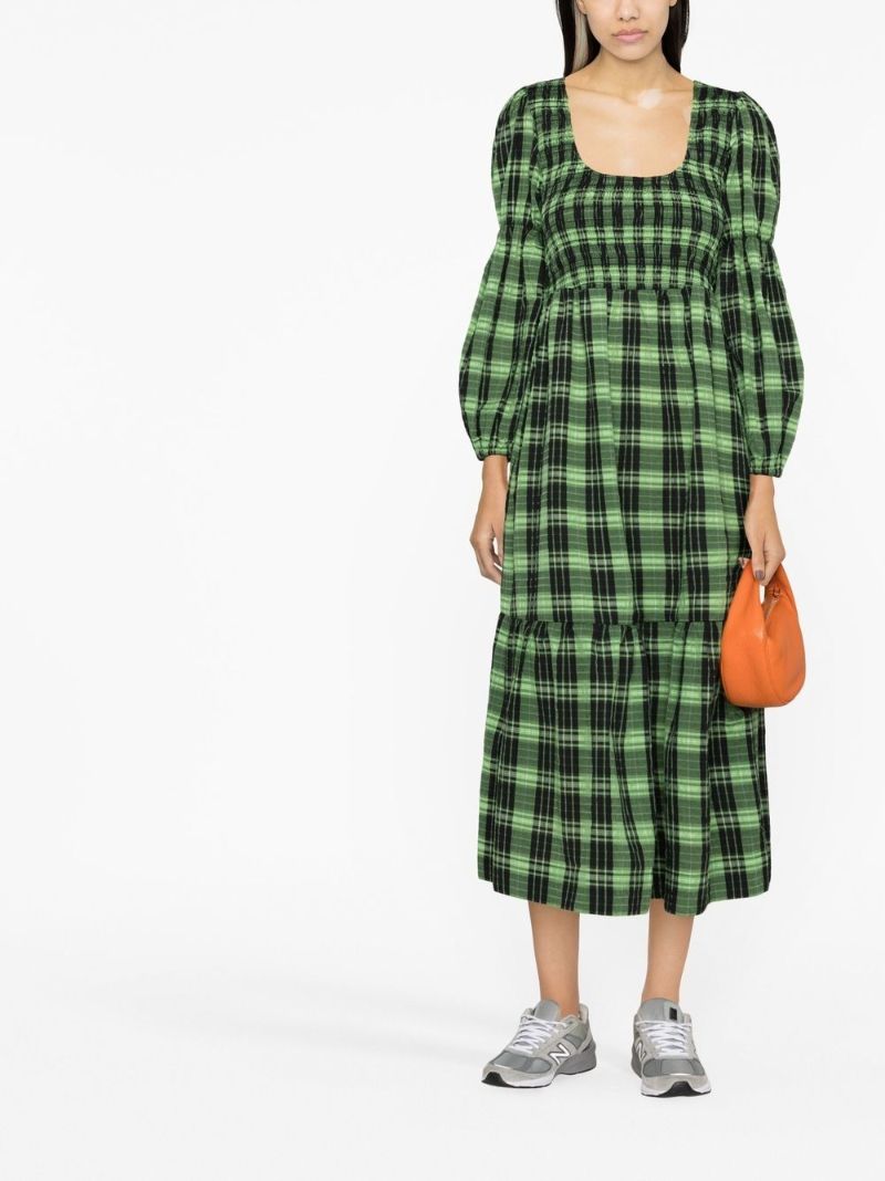 Green Check Seersucker Smock Dress