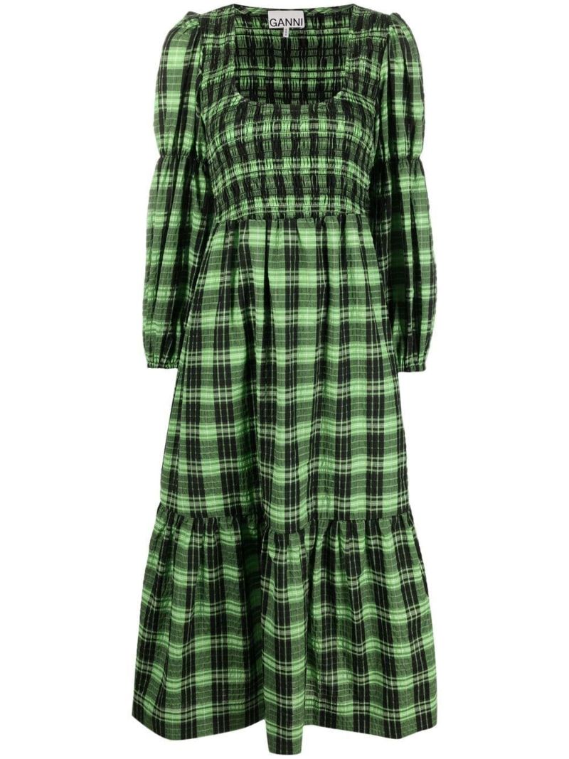 Green Check Seersucker Smock Dress