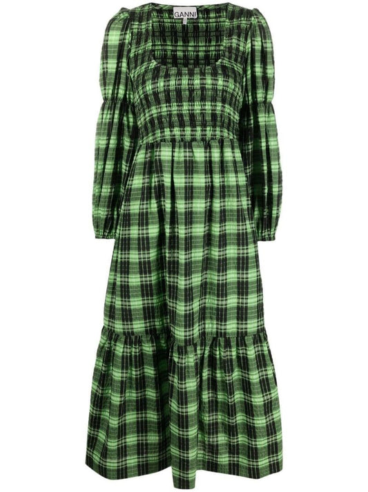 Green Check Seersucker Smock Dress