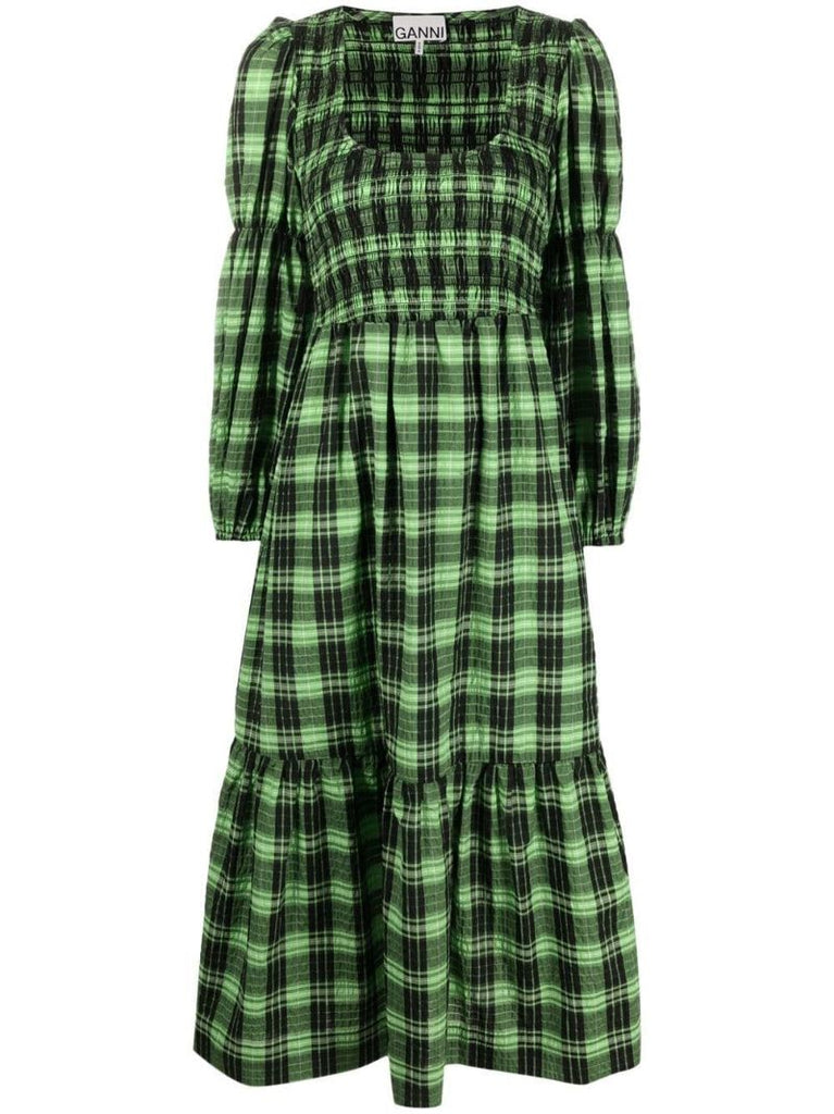 Green Check Seersucker Smock Dress