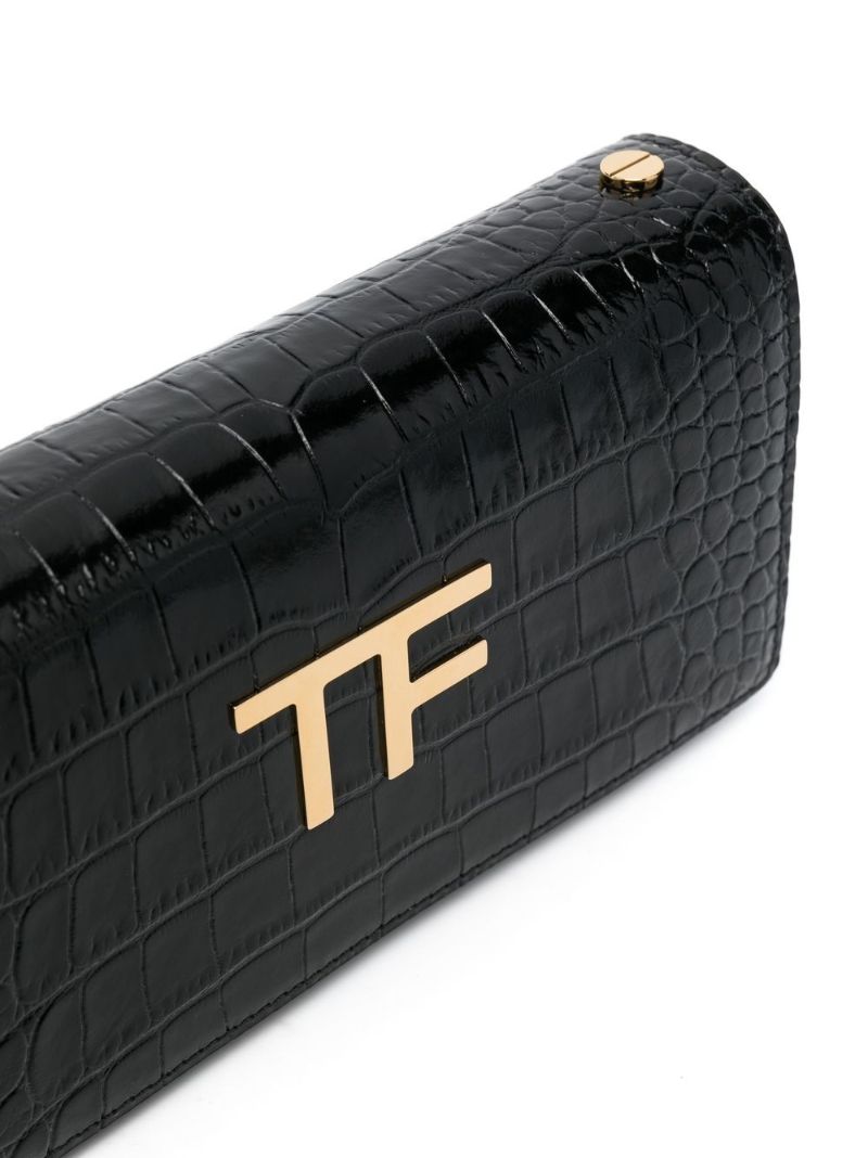 Black Tf Crocodile Embossed Leather Shoulder Bag