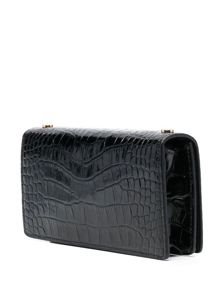 Black Tf Crocodile Embossed Leather Shoulder Bag