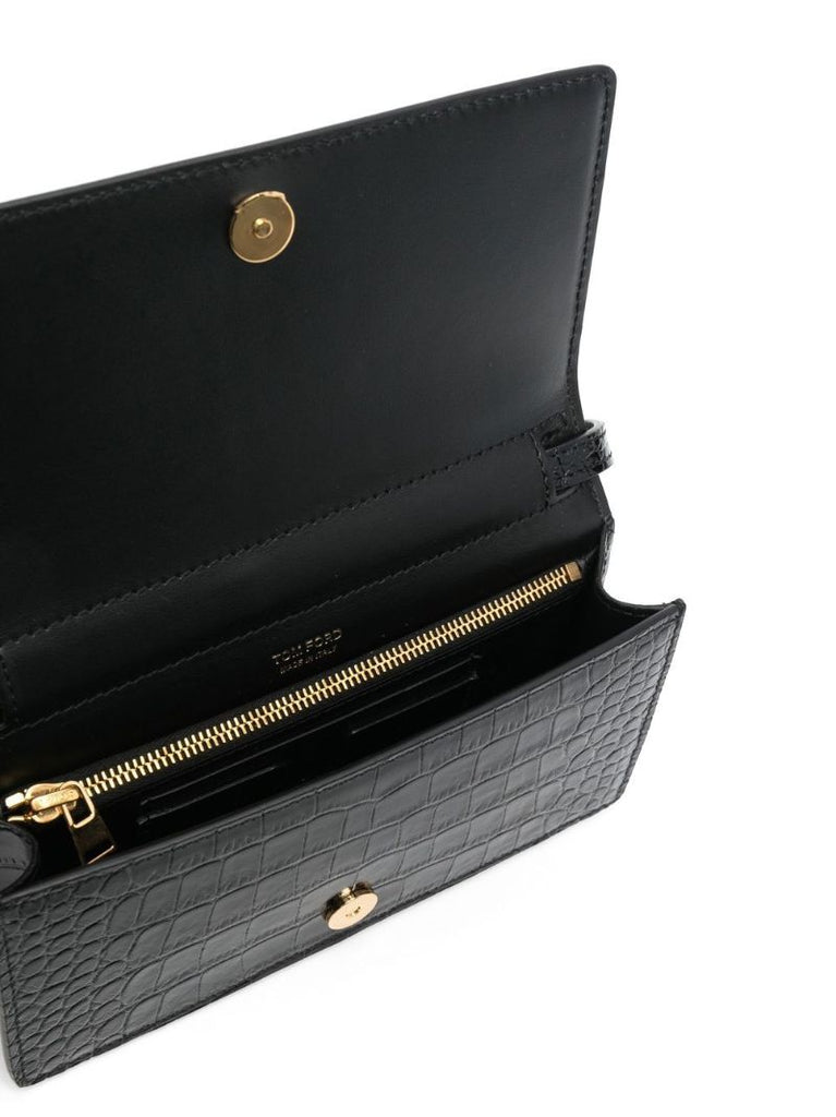 Black Tf Crocodile Embossed Leather Shoulder Bag