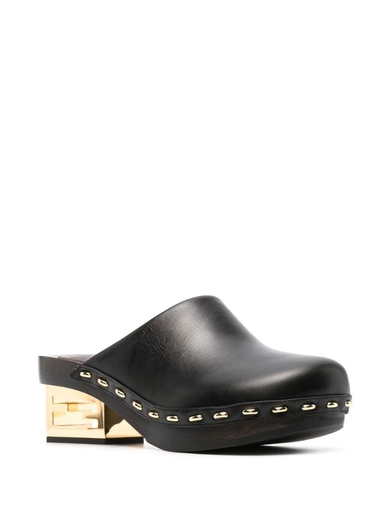 Black Logo Heel Leather Mules