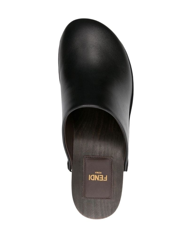 Black Logo Heel Leather Mules