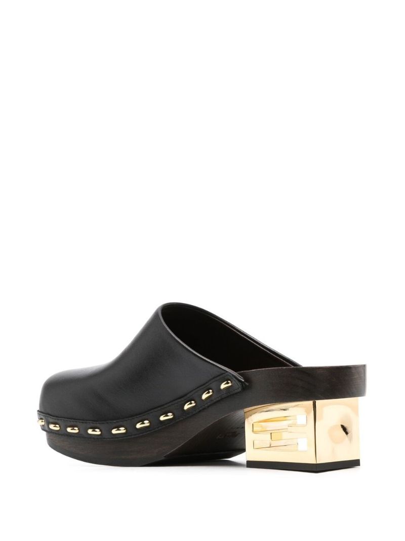 Black Logo Heel Leather Mules