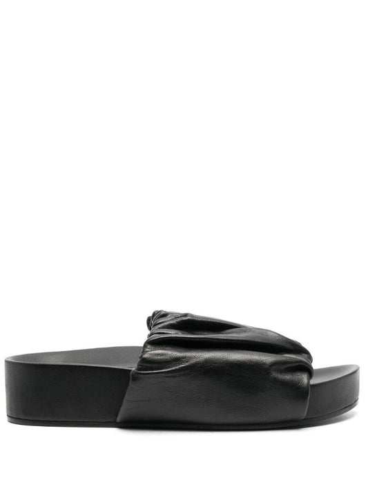 Black Ruched Leather Sandals