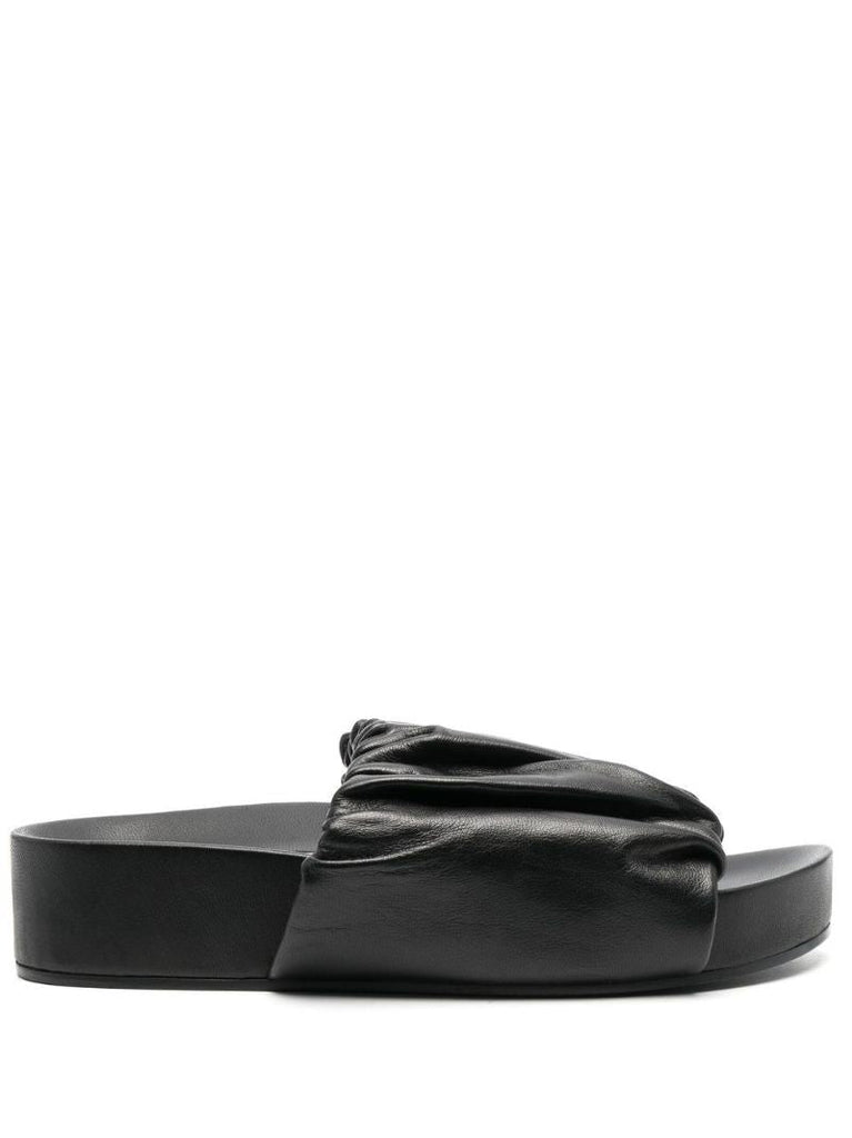 Black Ruched Leather Sandals