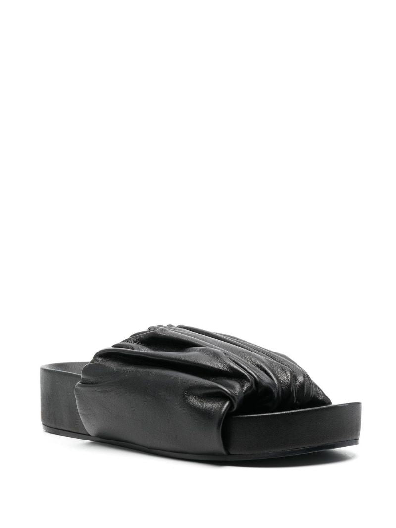 Black Ruched Leather Sandals