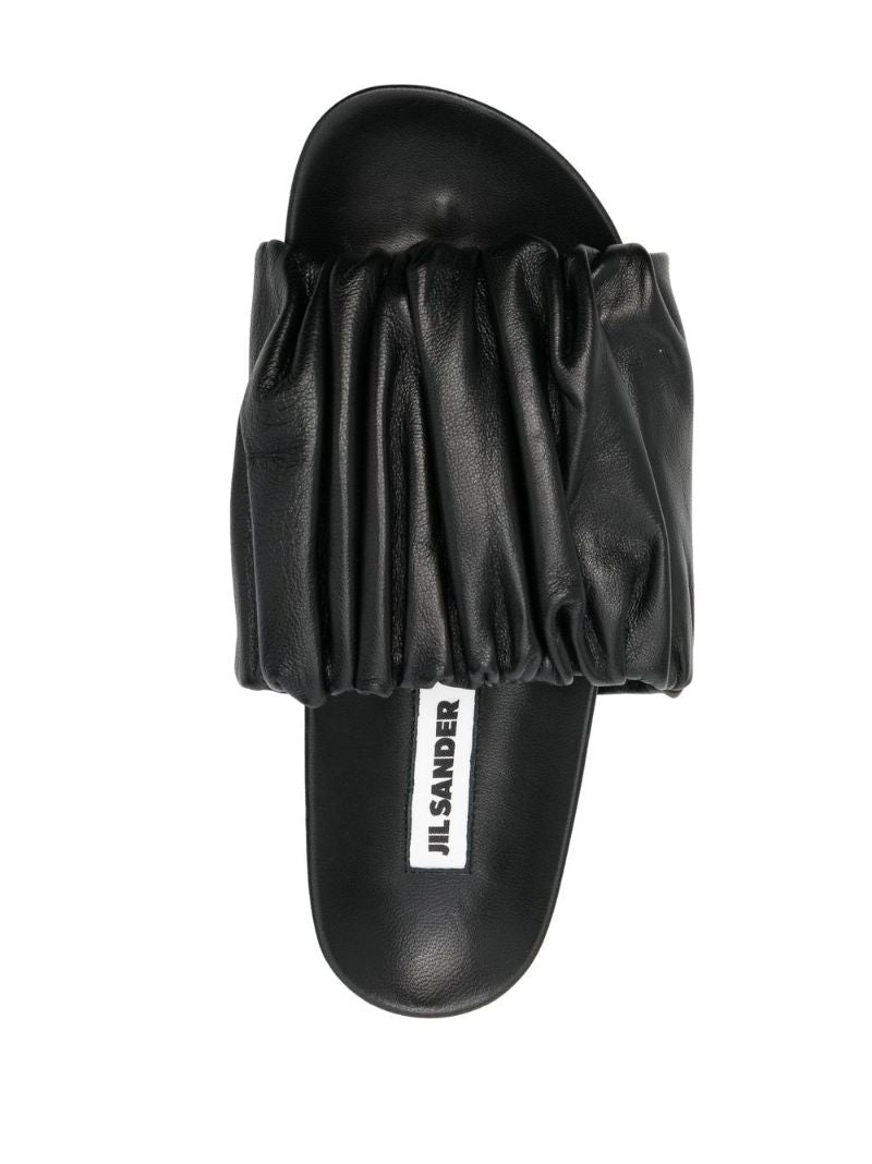 Black Ruched Leather Sandals
