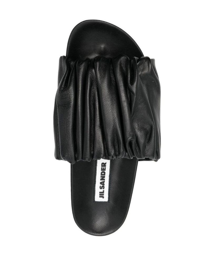 Black Ruched Leather Sandals