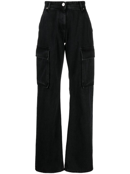 Black Cotton Wide-leg Jeans