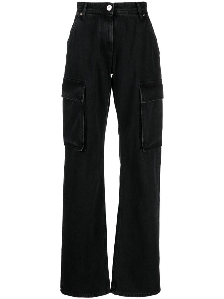 Black Cotton Wide-leg Jeans