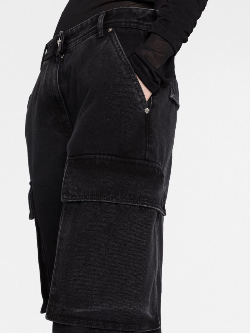 Black Cotton Wide-leg Jeans