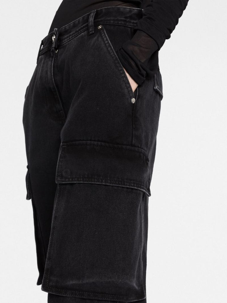 Black Cotton Wide-leg Jeans