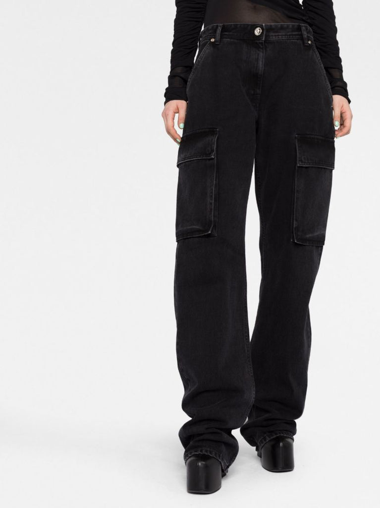 Black Cotton Wide-leg Jeans