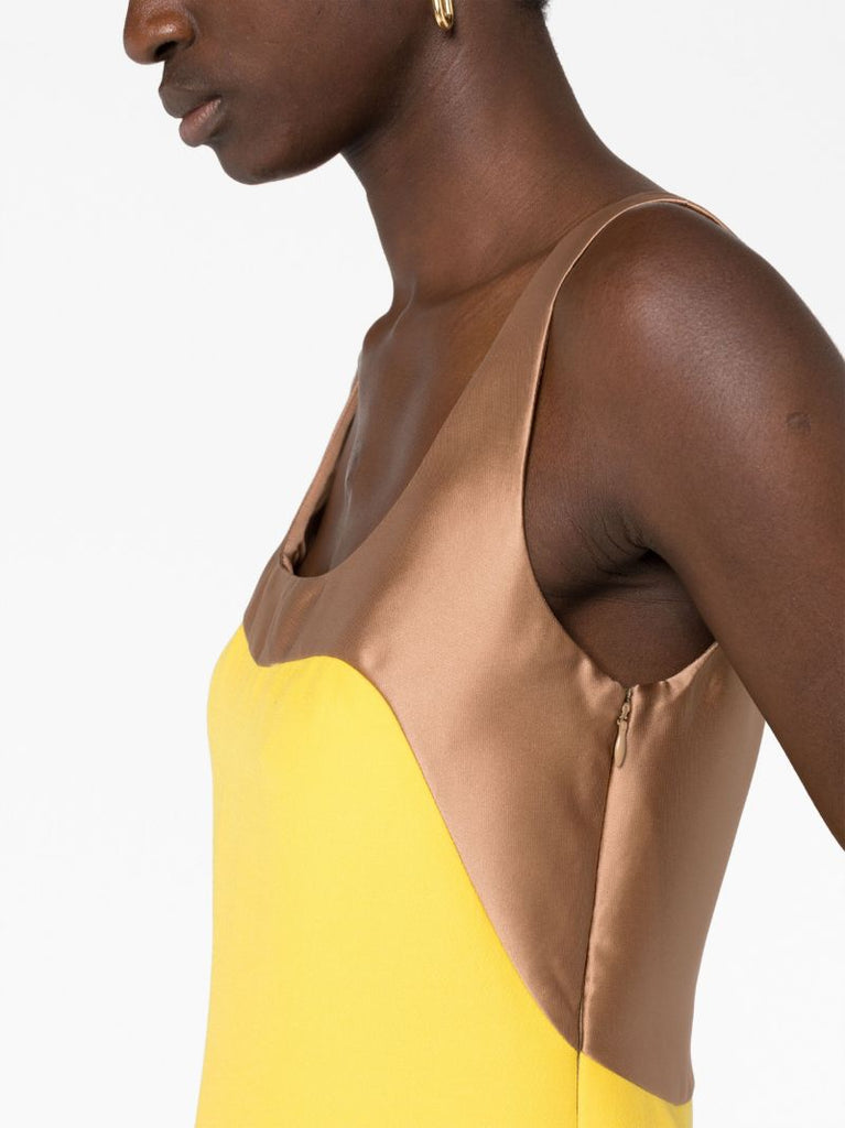 Yellow Contrasting Neckline Mini Dress