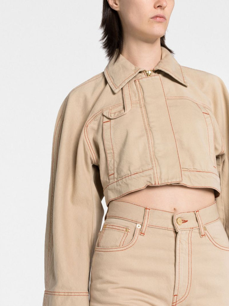 Neutral La Veste De NÃ_x0083_Â®mes Meio Cropped Denim Jacket
