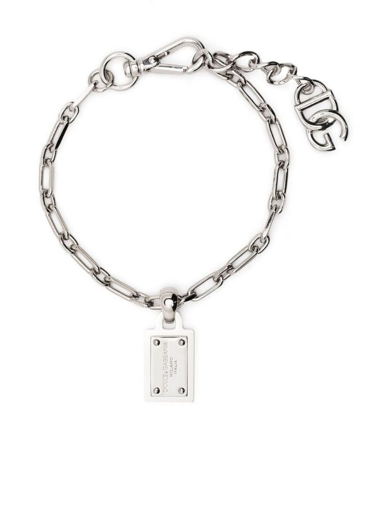 Silver-tone Logo-tag Brass Bracelet
