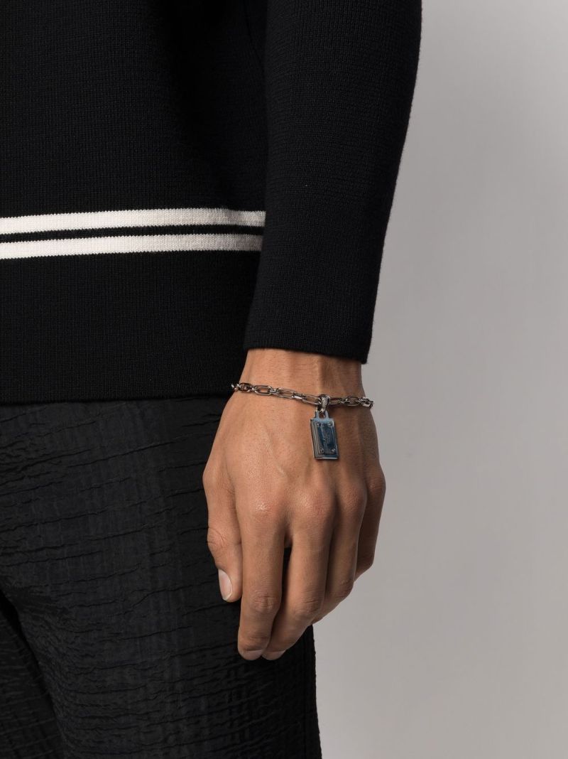 Silver-tone Logo-tag Brass Bracelet