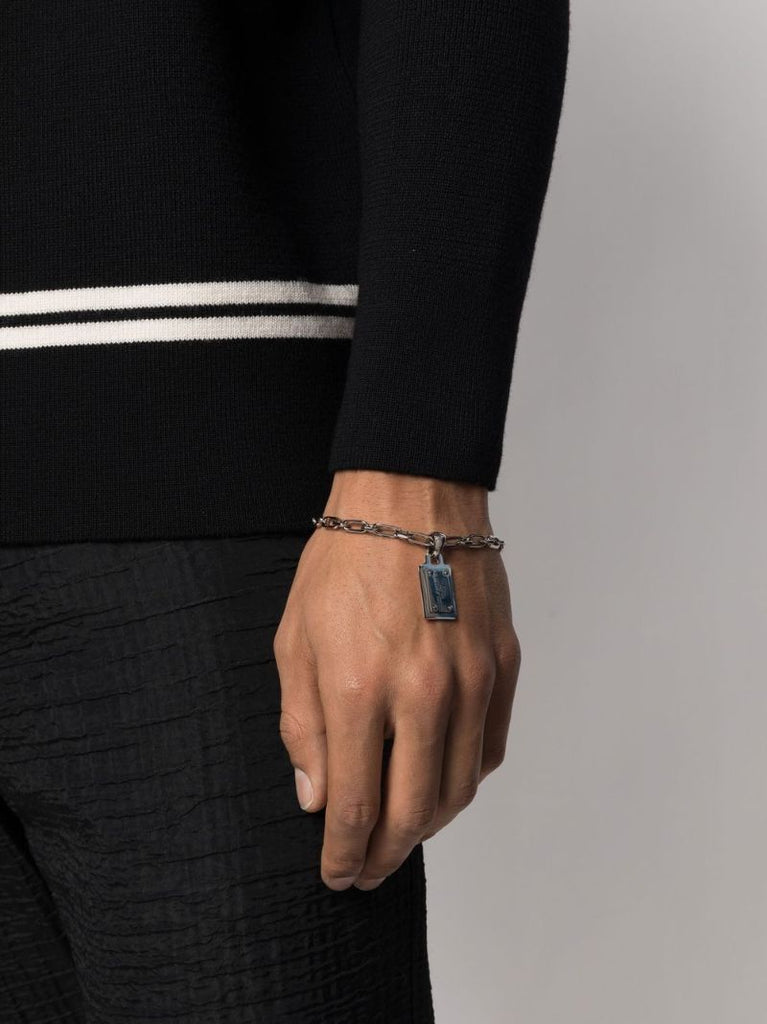 Silver-tone Logo-tag Brass Bracelet